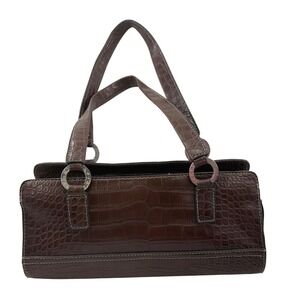 Vtg Tommy Hilfiger Brown Croc Faux Leather East West Doctor Bag Y2K 13" Purse